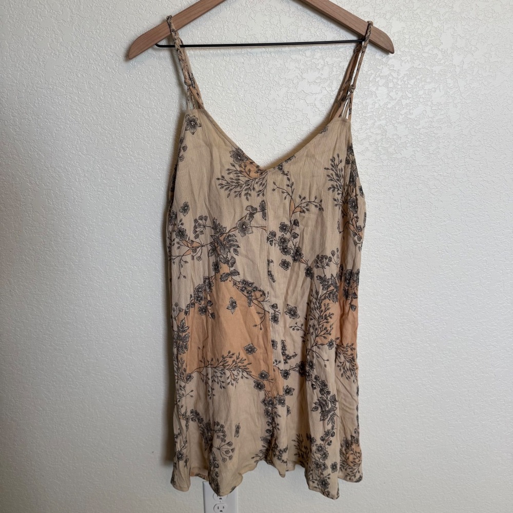 Boho Floral Beachy O'Neill Tank Dress Medium Tan Orange